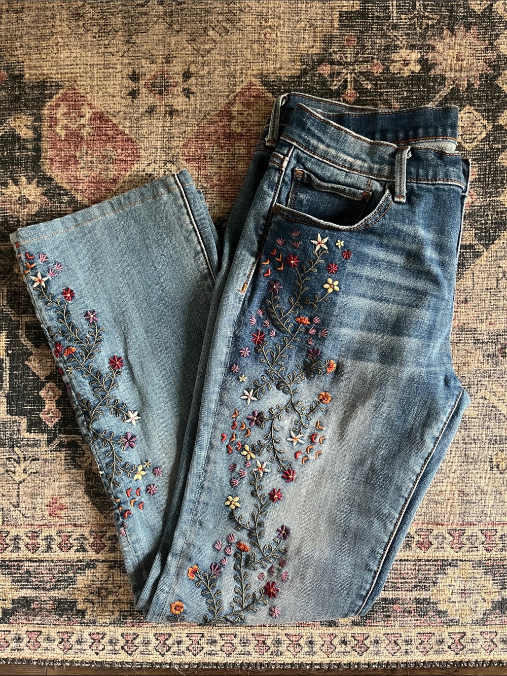 DRIFTWOOD Light Blue Straight-Leg Jeans with Floral Embroidery